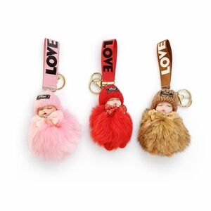🧸 Plush Baby Doll Keychains — “LOVE” Strap & Pom-Pom Charm